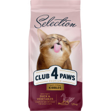Полнорационный сухой корм для взрослых кошек Club 4 Paws Selection Премиум С уткой и овощами 1.5 кг mini slide 1