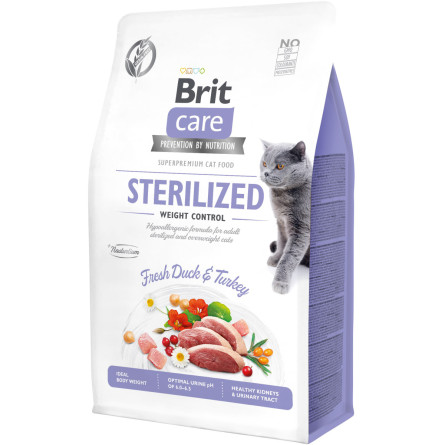 Сухой корм для стерилизованных котов и котов с избыточным весом Brit Care Cat GF Sterilized Weight Control с уткой и индейкой 400 г slide 1