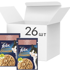 Упаковка влажного корма для котов Purina Felix Sensations Sauces с лососем в соусе со вкусом креветок 26 шт по 85 г mini slide 1