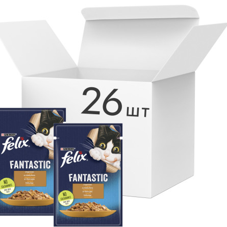 Упаковка вологого корму для котів Purina Felix Fantastic з індичкою в желе 26 шт. по 85 г