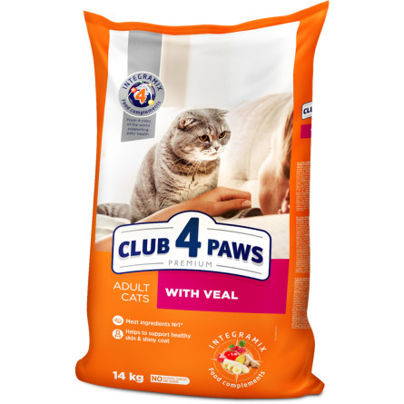 Сухой корм для взрослых кошек Club 4 Paws (Клуб 4 Лапы) Премиум С Телятиной 14 кг (4820083909207/4820215362375) slide 1
