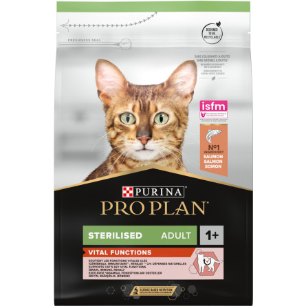 Сухий корм для дорослих котів після стерилізації Purina Pro Plan Sterilised Adult 1+ Vital Functions з лососем 3 кг