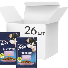 Упаковка вологого корму для котів Purina Felix Fantastic з фореллю та зеленими бобами в желе 26 шт. по 85 г mini slide 1