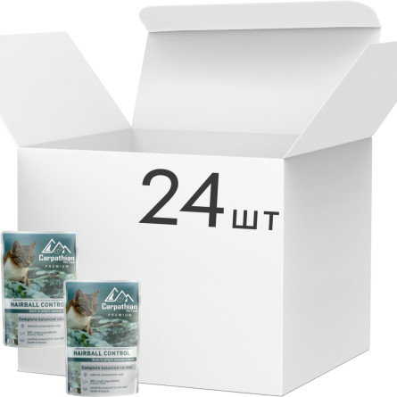 Упаковка вологого корму для кішок Carpathian Pet Food Hairball control в желе з качкою 80 г х 24 шт slide 1