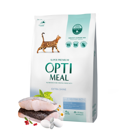 Повнораціонний сухий корм для дорослих кішок Optimeal з високим вмістом тріски 4 кг (B1841301)
