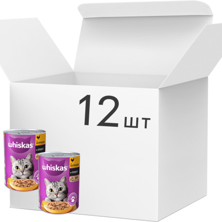 Упаковка вологого корму для котів Whiskas з куркою в соусі 12 шт х 400 г
