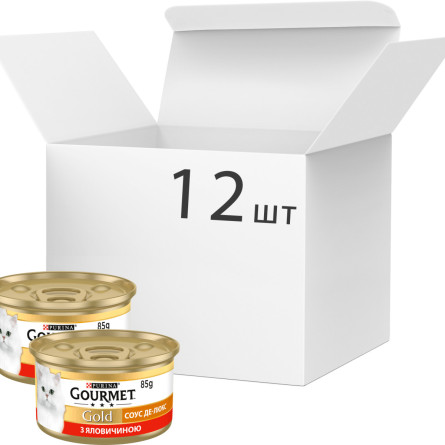 Упаковка вологого корму для кішок Purina Gourmet Gold Соус Де-Люкс з яловичиною 12 шт по 85 г
