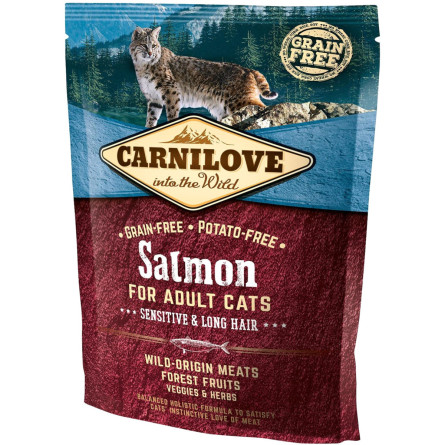 Сухой корм для взрослых кошек с чувствительным пищеварением Carnilove Salmon Sensitive & Long Hair 400 г