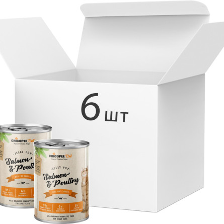 Упаковка консервів для котів Chicopee з Лососем та Птицею 6 шт по 400 г slide 1