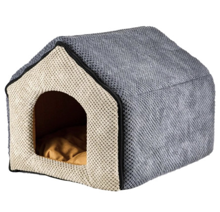 Будинок-лежак для домашніх тварин Фортнокс FX home Doris на блискавці з м'якою подушкою 40х46х36 см Сірий