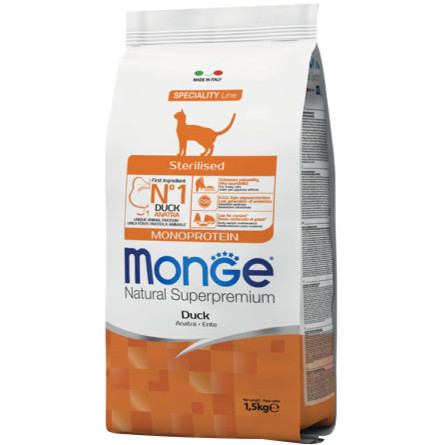 Сухой корм для стерилизованных взрослых котов всех пород Monge Cat Sterilized с уткой 1.5 кг