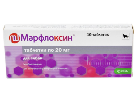 Антибактеріальний ветеринарний препарат KRKA Марфлоксин 10 таб. по 20 мг (3838989646189 / 5909991057909 / 3838989639358)