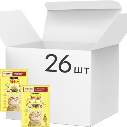 Упаковка влажного корма для кошек Purina Friskies кусочки в соусе с говядиной 26 шт по 85 г