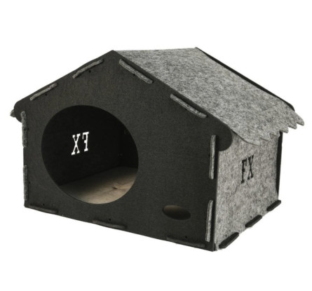 Будинок з фетру для собак і котів Фортнокс FX Home Кіт-пес з подушкою 49х40х39 см Чорно-сірий slide 1