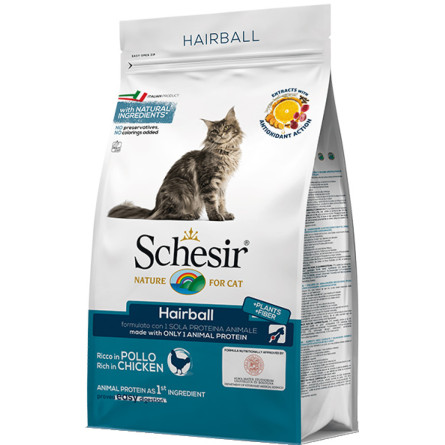 Сухой монопротеиновый корм для взрослых котов с длинной шерстью Schesir Cat Hairball для выведения шерсти с курицей 400 г slide 1