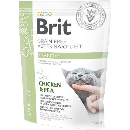 Сухий корм для кішок дорослих Brit VetDiets при діабеті та гіперглікемії з куркою та горохом 400 г