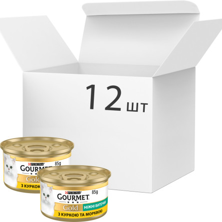 Упаковка вологого корму для кішок Purina Gourmet Gold Ніжні биточки з куркою і морквою 12 шт по 85 г