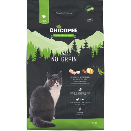 Сухий корм для котів Chicopee HNL Cat No Grain Adult з птицею і печінкою 1.5 кг