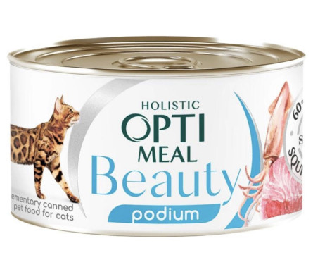Дополнительный консервированный корм для кошек Optimeal Beauty Podium полосатый тунец в соусе с кольцами кальмаров 0.07 кг (B2782201)