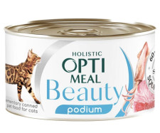 Додатковий консервований корм для кішок Optimeal Beauty Podium смугастий тунець в соусі з кільцями кальмарів Вага: 0.07 кг (B2782201) mini slide 1