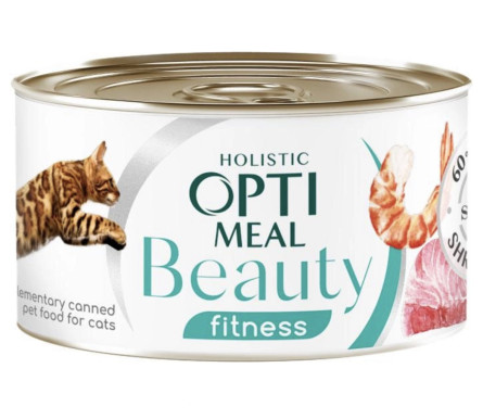 Додатковий консервований корм для кішок Optimeal Beauty Fitness тунець смугастий в соусі з креветками 0.07 кг (B2782301) slide 1