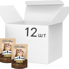 Упаковка вологого корму для дорослих кішок Club 4 Paws Selection Преміум Плюс Шматочки з оселедцем та салакою в желе 80 г х 12 шт. (4820215368285/4820215368025) mini slide 1