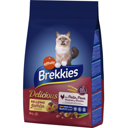 Сухий корм для котів і кішок Brekkies Cat Delice Meat для дорослих котів з куркою 3 кг