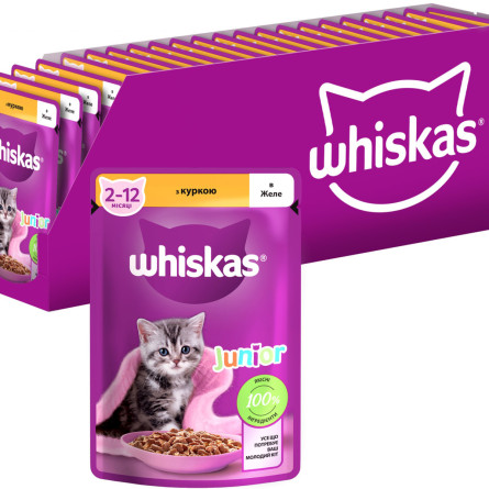 Упаковка влажного корма для котенка Whiskas курица в желе 28 шт х 85 г