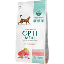 Повнораційний сухий корм для стерилізованих кішок та кастрованих котів Optimeal з високим вмістом яловичини та сорго 10 кг (B1831401) mini slide 1