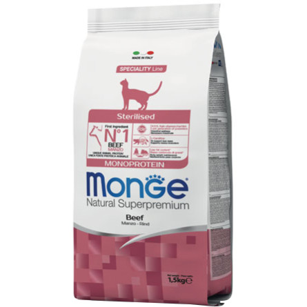 Сухой корм для стерилизованных взрослых котов всех пород Monge Cat Sterilized с говядиной 1.5 кг slide 1