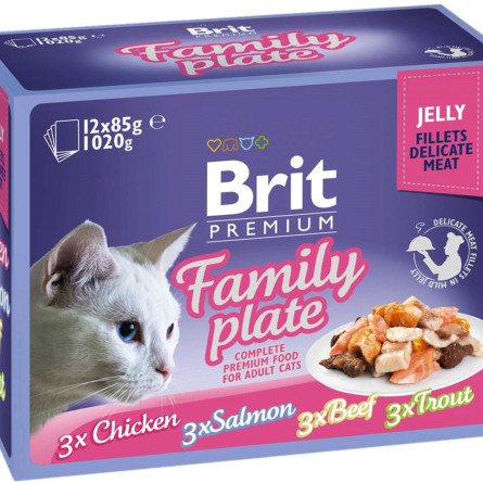 Набор паучей для кошек Brit Premium семейная тарелка в желе 12 шт х 85 г