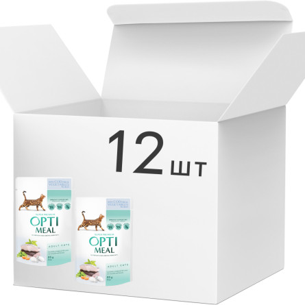 Упаковка полнорационного консервированного корма для взрослых кошек Optimeal с треской и овощами в желе 85 г х 12 шт (B2711402)