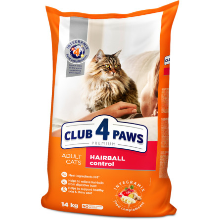 Сухий корм для дорослих кішок Club 4 Paws (Клуб 4 Лапи) Преміум. З ефектом виведення вовни з травної системи 14 кг (B4630101) slide 1