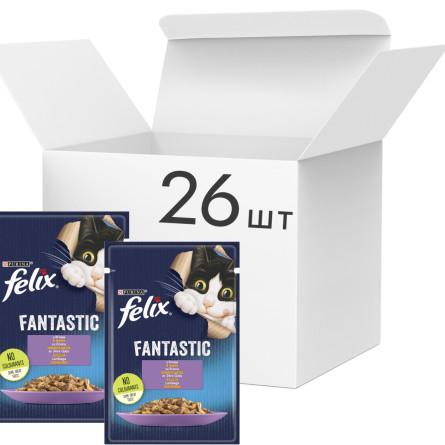 Упаковка вологого корму для котів Purina Felix Fantastic з ягням у желе 26 шт. по 85 г slide 1