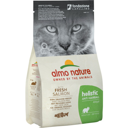Сухой корм Almo Nature Holistic Cat для вывода шерсти у взрослых котов со свежим лососем 0.4 кг slide 1