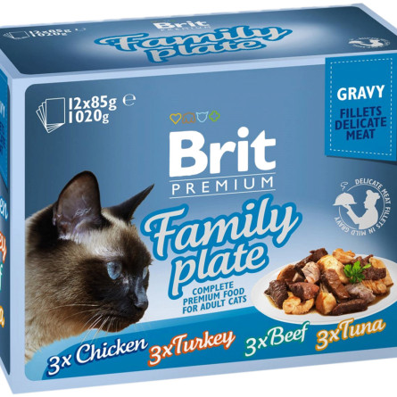Набір паучів для кішок Brit Premium сімейна тарілка в соусі 12 шт. х 85 г