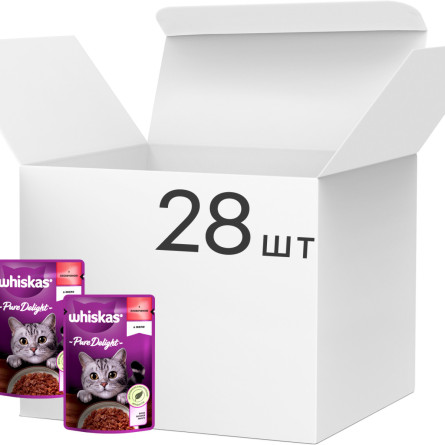 Упаковка консерв для котів Whiskas Pure Delight яловичина в желе 28 шт по 85 г