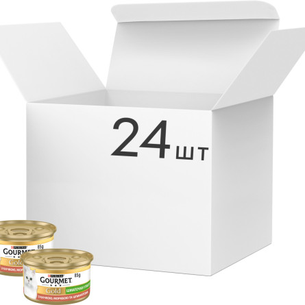 Упаковка вологого корму для кішок Purina Gourmet Gold Шматочки в паштеті з качкою, морквою і шпинатом 24 шт по 85 г