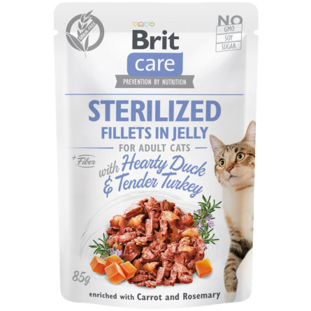Вологий корм для стерилізованих котів Brit Care Cat pouch качка й індичка в желе 85 г slide 1