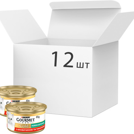 Упаковка вологого корму для кішок Purina Gourmet Gold Ніжні биточки з яловичиною і томатами 12 шт по 85 г slide 1