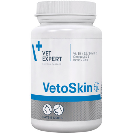Пищевая добавка VetExpert VetoSkin для поддержания здоровья кожи и качества шерсти у кошек и собак 60 капсул