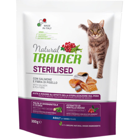 Сухой корм для взрослых стерилизованных кошек от 1 года Trainer Natural Super Premium Adult Sterilised с лососем 300 г