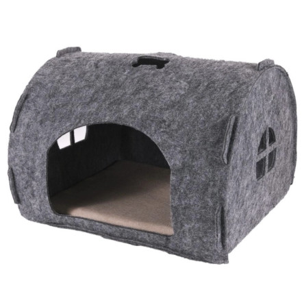 Домик-Лежак из фетра c подушкой для собак и кошек Фортнокс FX home Полено Серый 52х44х37 см