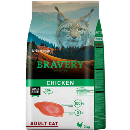 Сухой корм для взрослых кошек BRAVERY Chicken Adult Cat с курицей 2 кг