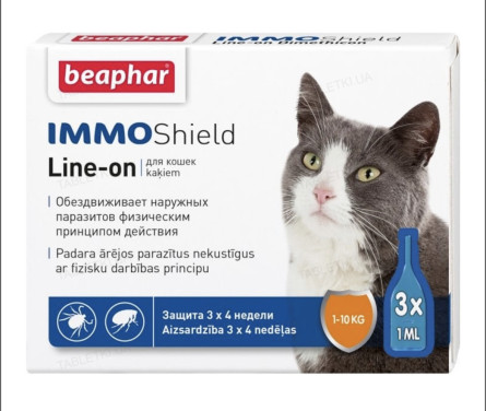 Краплі Beaphar Immo Shield Line-on for Cats антипаразитні з Диметикон для котів і кошенят 3 піпетки (13581)