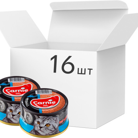 Упаковка влажного корма для взрослых кошек Carnie паштет мясной с тунцом 16 шт по 90 г