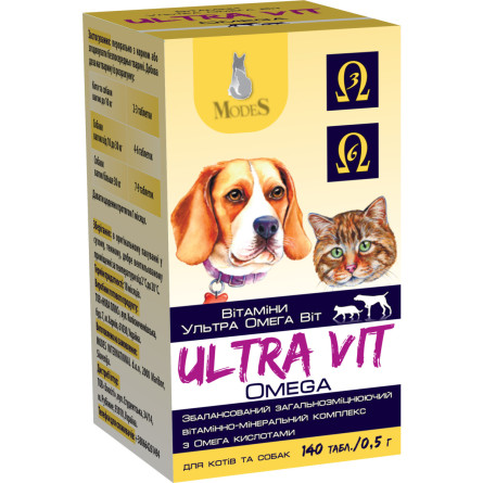 Витаминно-минеральный комплекс ModeS Ultra Omega Vit для кошек и собак 140 таблеток по 0.5 г