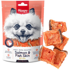 Лакомство для собак Wanpy Soft Salmon Fish Skin Bites Мягкие кусочки лосося 100 г mini slide 1