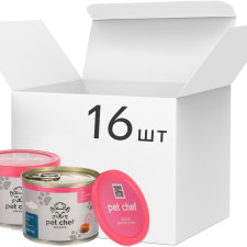 Упаковка вологого корму для дорослих кішок Pet Chef м'ясний паштет з рибою 200 г по 16 шт. + кришка mini slide 1