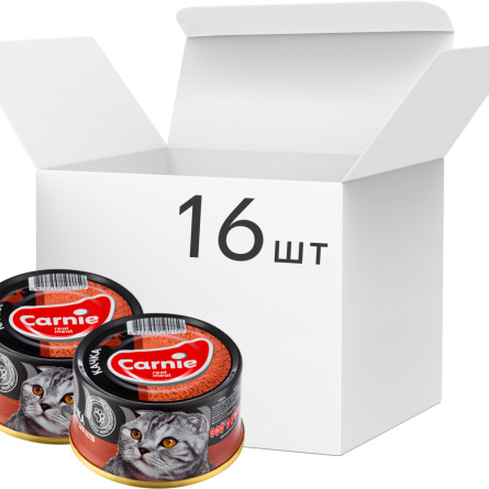 Упаковка вологого корму для дорослих кішок Carnie паштет м'ясний з качкою 16 шт по 90 г